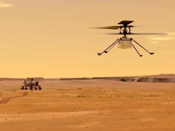 Ingenuity — на Марсе запечатлены большой наземный ровер и небольшой летающий вертолёт.