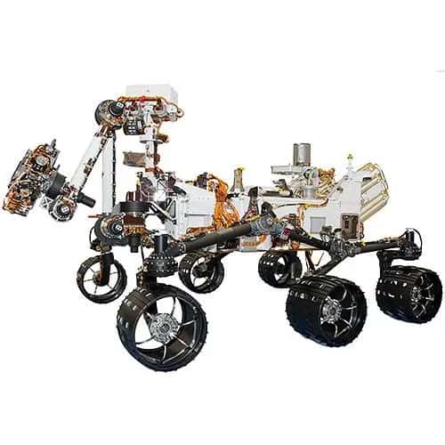 Curiosity — шестиколёсный робот с камерами и приборами.