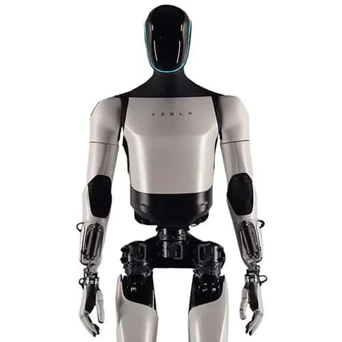 Optimus (Tesla Bot) — optimus — двуногий гуманоидный робот серебристо-чёрного цвета. На грудной пластине написано Tesla.