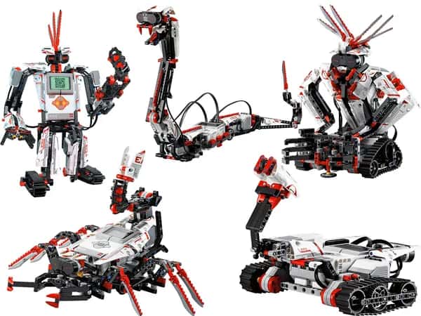 Lego Mindstorms EV3 — кубики Lego в сочетании с программируемым блоком питания, моторами и датчиками образуют пять конфигураций: гуманоид, змея, скорпион и другие.