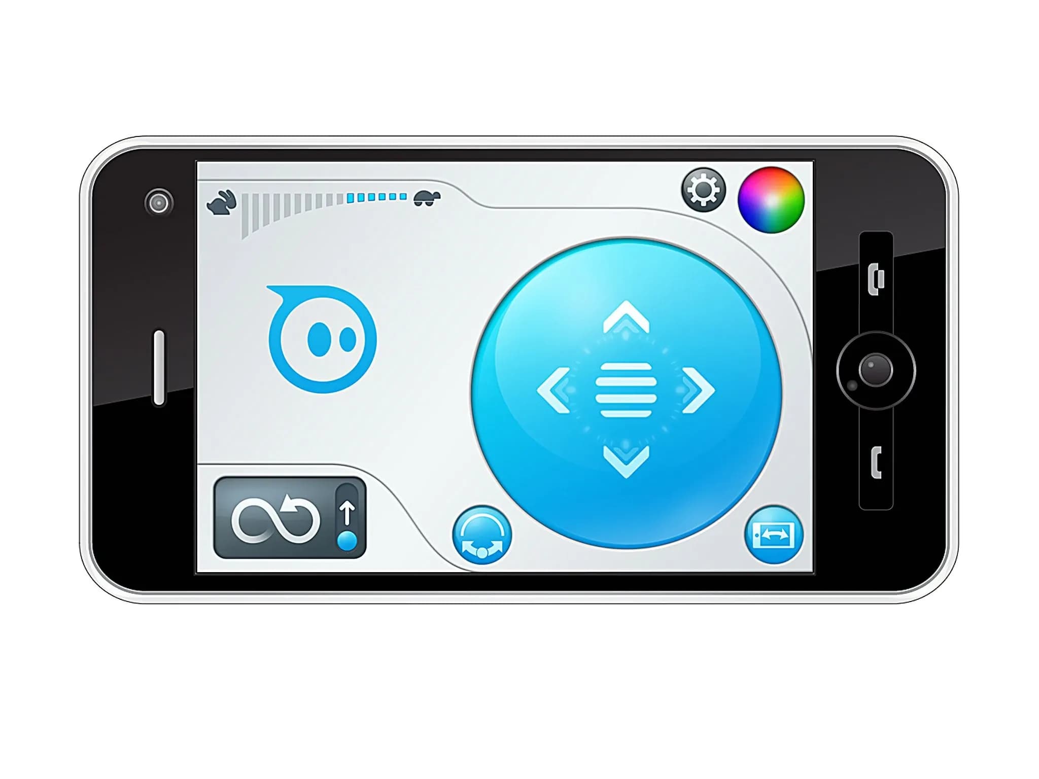 Смартфон с приложением Sphero управляет движением и цветовой подсветкой.
